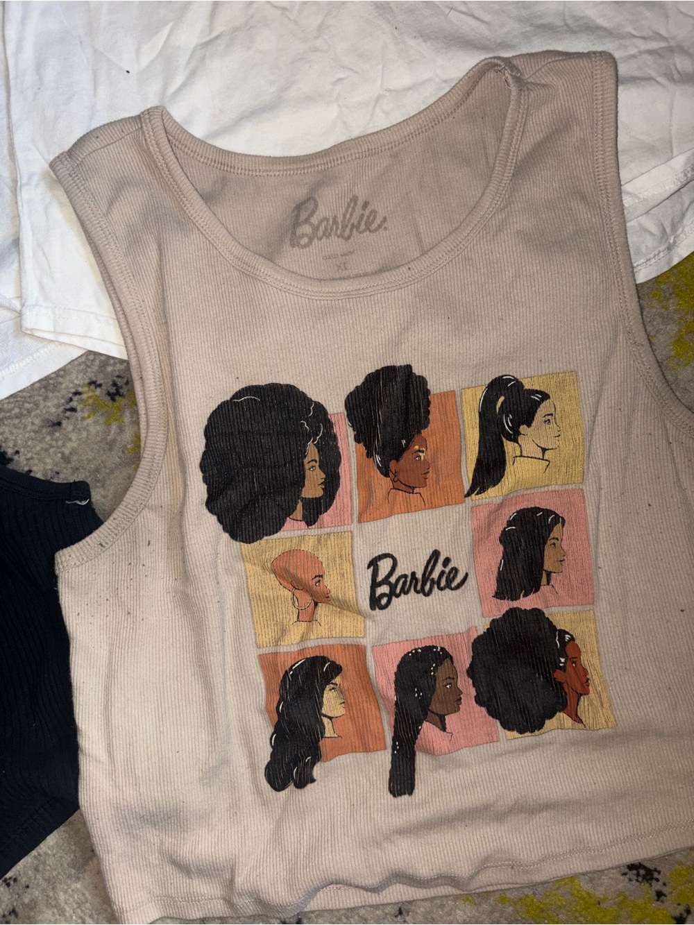 Barbie Beige Graphic Tank Top with Multicolor Portrait Panels